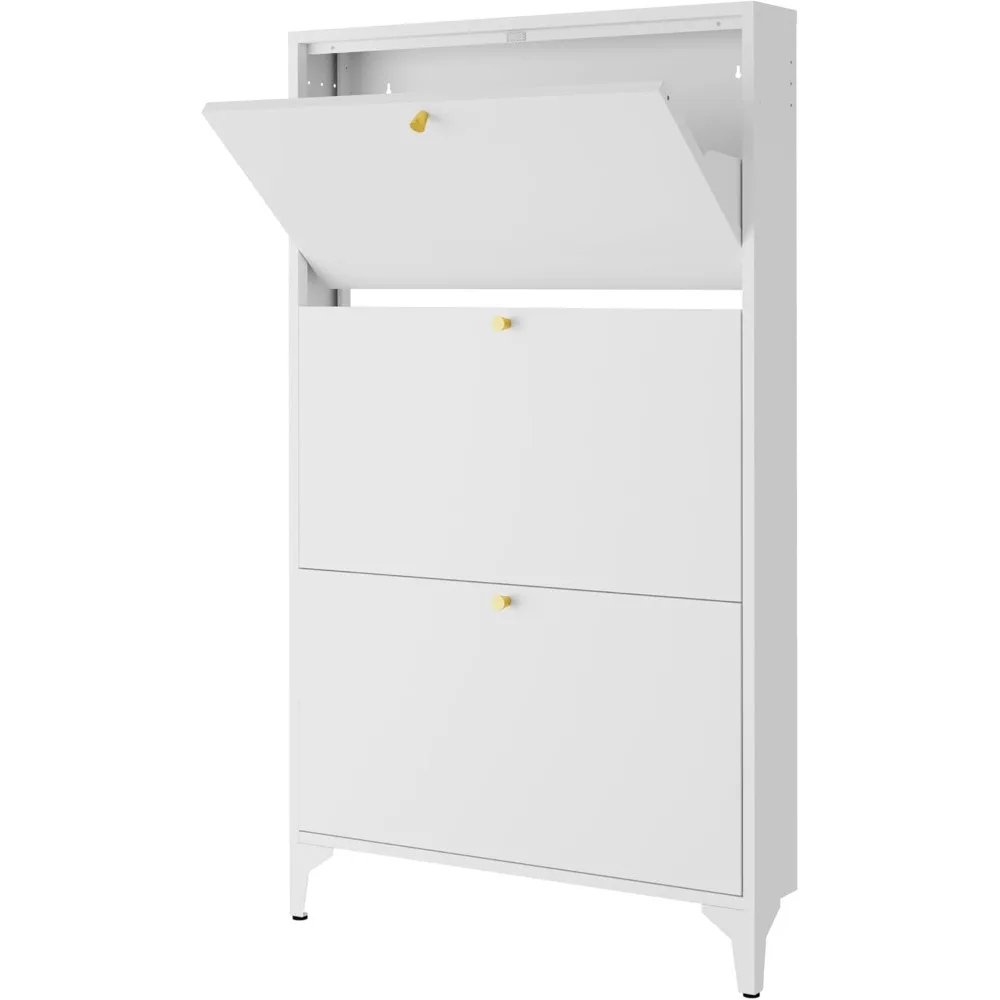 

Отдельно стоящий шкаф для обуви с 3 откидными ящиками - металлическая узкая полка для обуви для прихожей, прихожей, гостиной - скрытый металлический шкаф для обуви