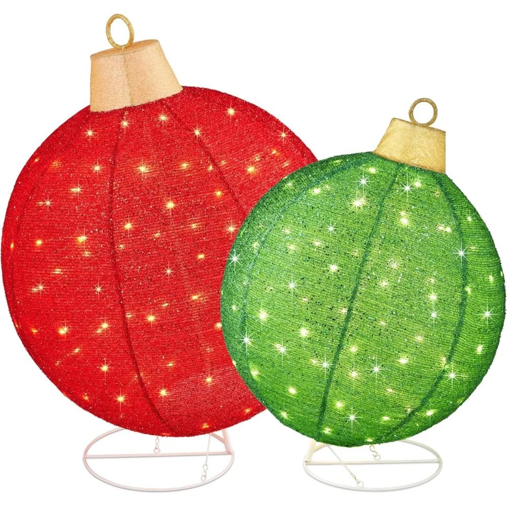 

Products 2pc Lighted Pop-Up Outdoor Christmas Ornament Set, Holiday Ball Decoration w/ 180 LED Lights, 8 Light Funct
