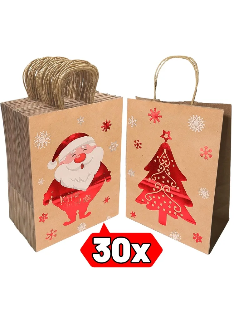 1-30Pcs Świąteczne torby papierowe Kraft Santa Claus Candy Snack Packaging Pouch Kids Gifts Storage Bag Xmas New Year Party Decor — zdjęcie 2