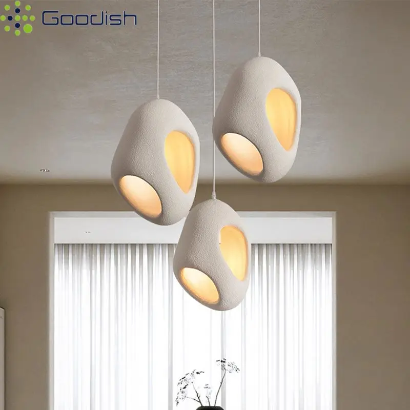 Minimalist Nordic Resin Agate Stone in the Shape of a Hole LED Pendant Lights Lustre Lamps for Living Room Decoration Chandelier