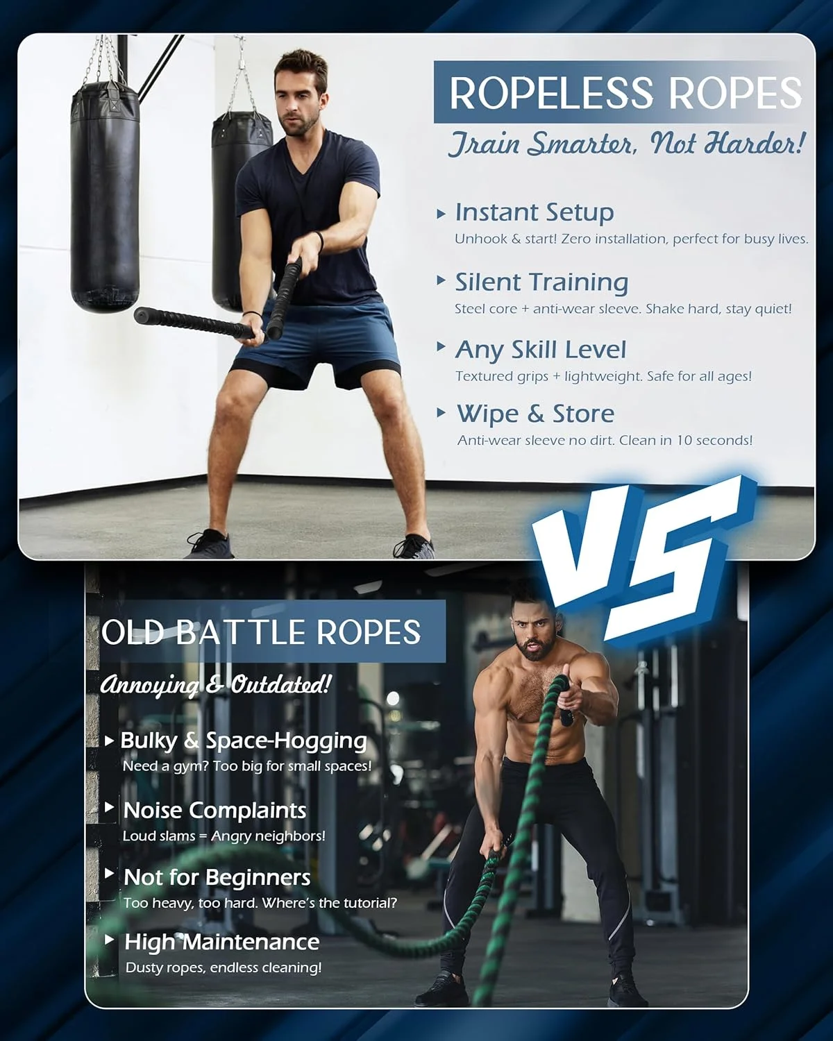 Ropeless Battle Ropes Heavy Duty Wireless Weighted Exerciser For Home Gym Fitness Workout Equipment Training Set