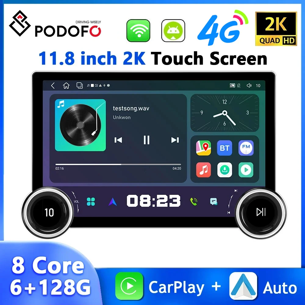 Podofo 11.8-inch 2K Android Car Radio 6+128G Multimedia Player Carplay Android Auto WIFI&4G GPS Navigation AI Voice Car Audio