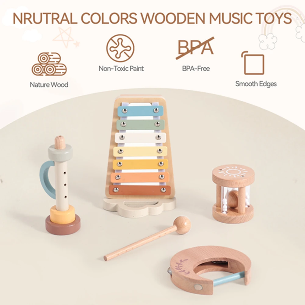 Wooden Baby Musical Instruments Sensory Rattle Toys Early Educational Baby Musical Toys Montessori Toys Birthday Gifts for Kids