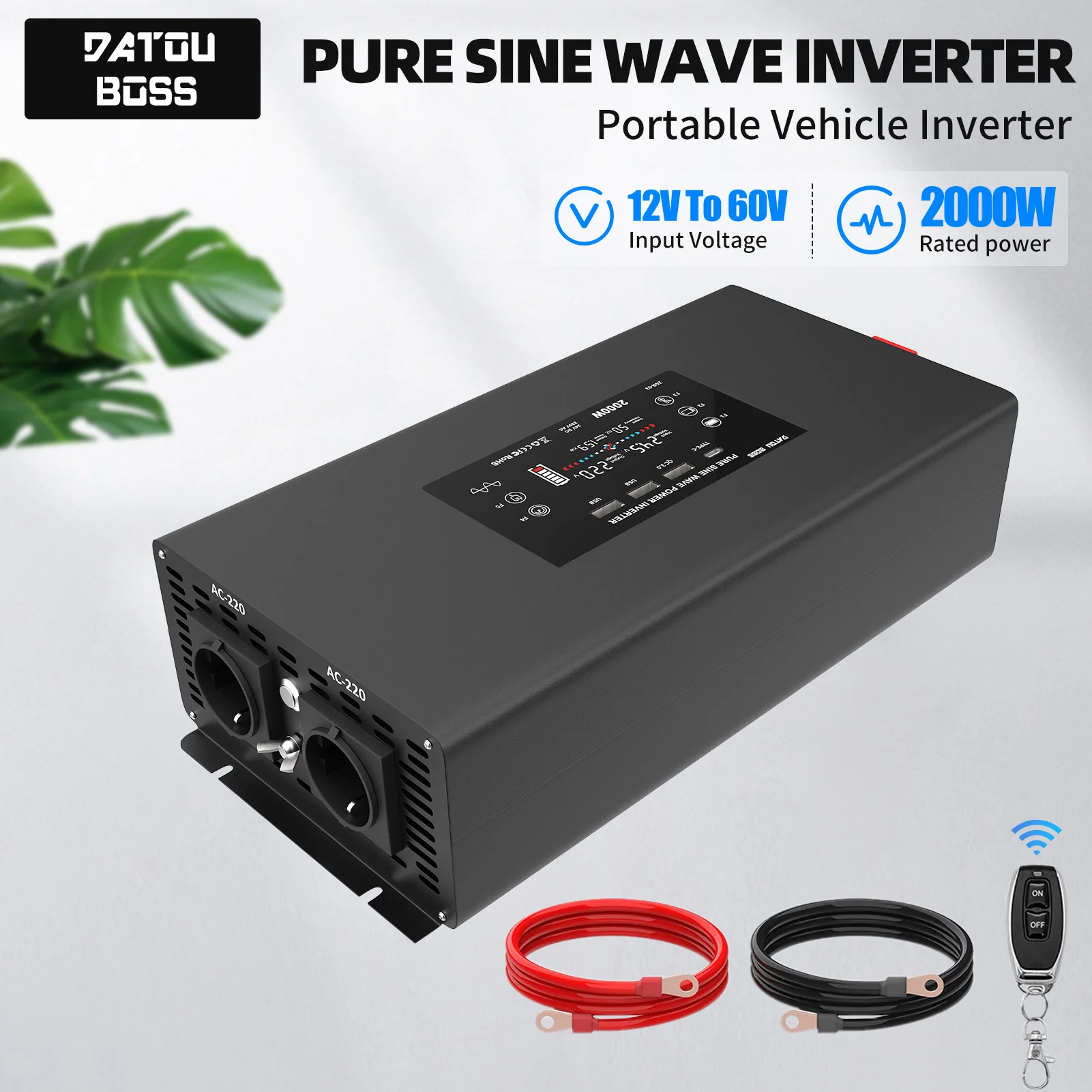 

DATOUBOSS Portable Car Inverter 2000W 4000W Pure Sine Wave Inverter DC12V to AC220V-240V Power Voltage Converter Solar Inverter