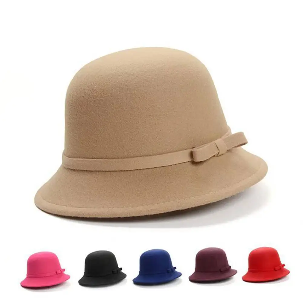 

Women's Bowler Hat Bow Warm Autumn Winter Coldproof Dome Hat for Outdoor