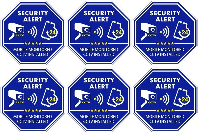 CCTV Video Surveillance Security, adesivos instalados móveis, interiores e exteriores, 3,3 em * 3,3 em, 6PCs