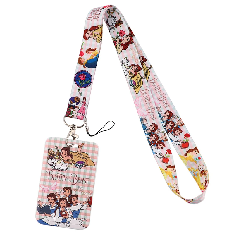 Beauty and the Beast Art Cartoon Anime Fashion Lanyards Bus ID Name Work Card Holder Accessories Decorations Kids Gifts