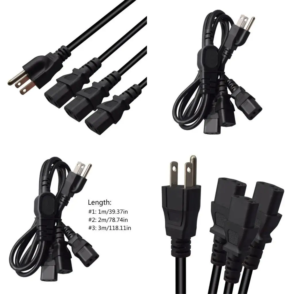 Y1UB 16AWG Universals Power Cord Splitter Cable NEMA 5-15P to Three IEC320 C13 Extension Cable for Computer Monitors