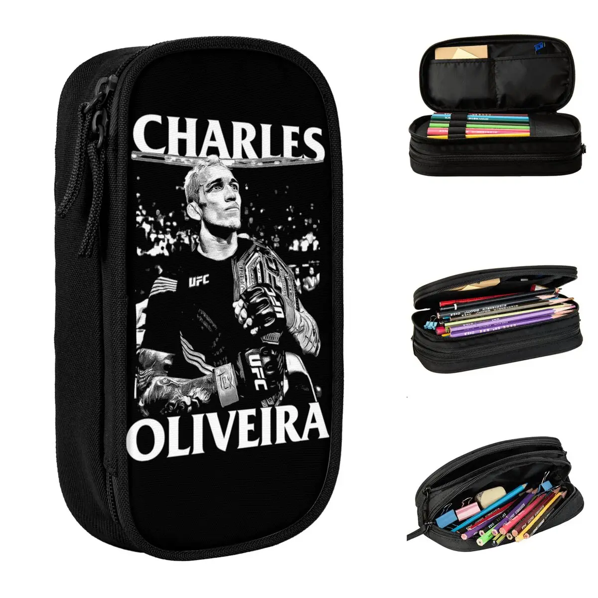 Charles Oliveira Do Bronx Boxer Boxing Pencil Cases Fashion Pen Holder Bag Student Large Storage Office Zipper Pencil Box