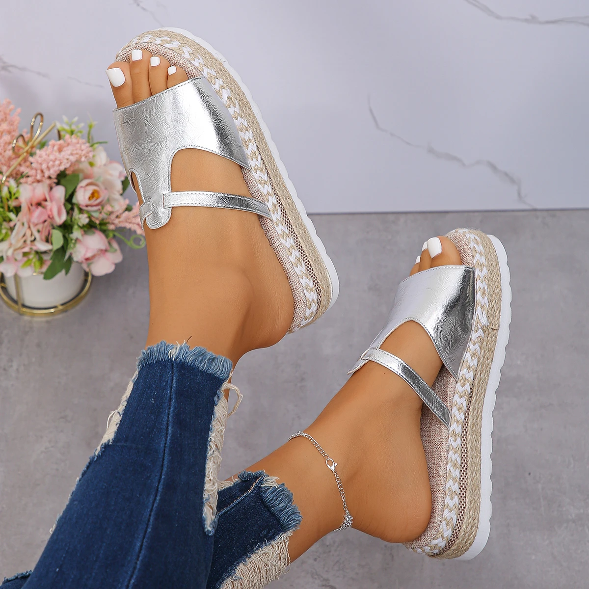 Women Casual Beach Platform Slippers 2024 Summer Thick Sole Wedges Sandals Woman Non-Slip Open Toe Wedge Shoes  Plus Size 35-42