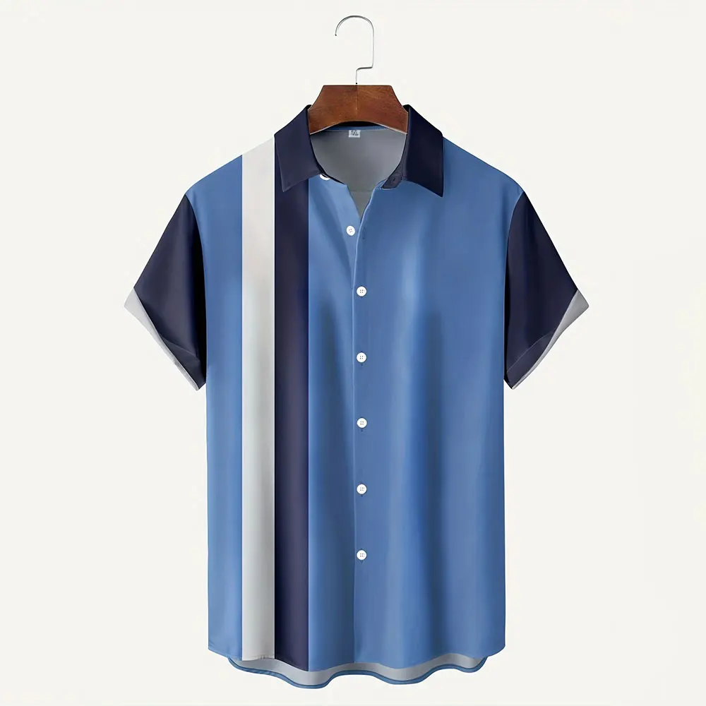 

Мужская рубашка в полоску, с коротким рукавом, на пуговицах