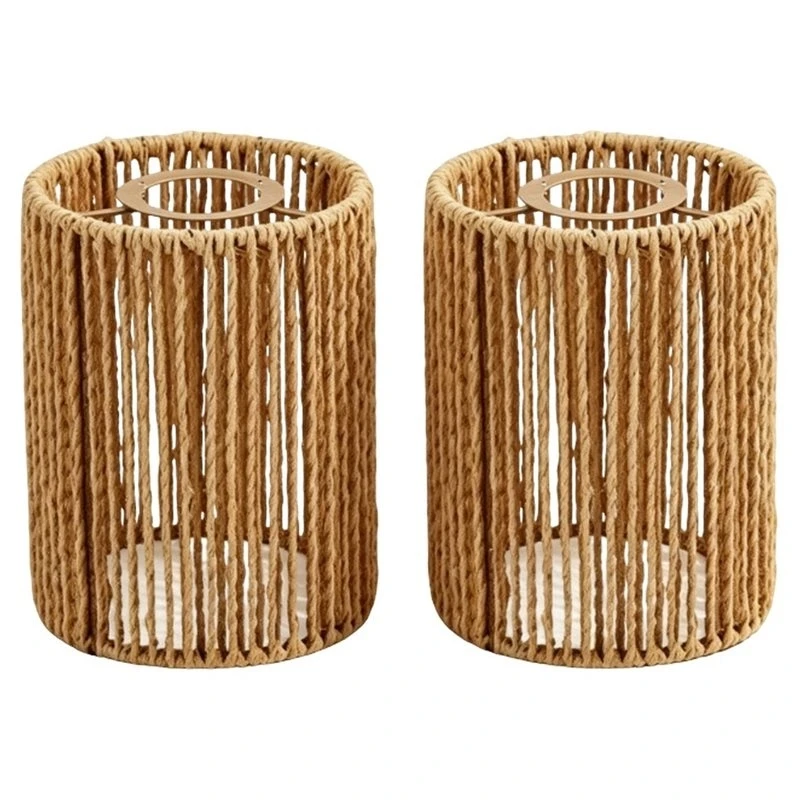 T19C 2 Pack Handwoven Wicker Shade Woven Paper Rope Pendant Light Shade For E26 And E27 Light Sockets.