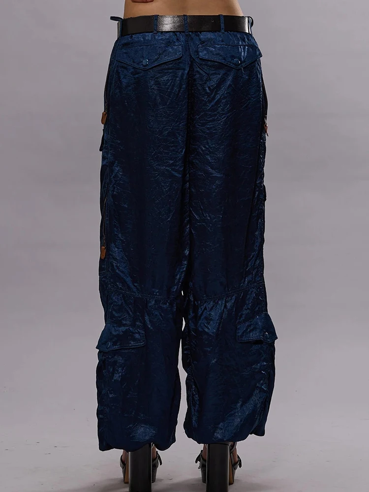 Pantaloni casual acetici multitasche cargo con taglio tridimensionale 2025 pantaloni dritti in vita con coulisse allentata primaverile ed estiva