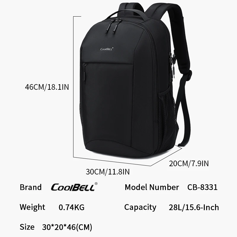 Men's 15 Inch Laptop Backpack with Shock Proof Padded Computer Compartment Large Capacity Waterproof Travel Business Backpack