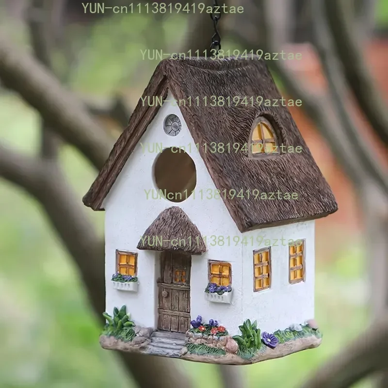 Outdoors Decorative Bird House Hanging Bird's Feeder Resin Yard Country Crafts Landscape Ornaments Bird Parrot Nest Box
