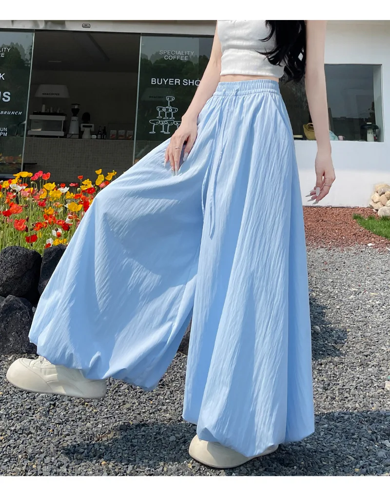 Women's Oversized High Waist Wide Leg Pants Spring Summer Solid Color Casual Cropped Pants Woman Loose Puffy Lantern Trousers