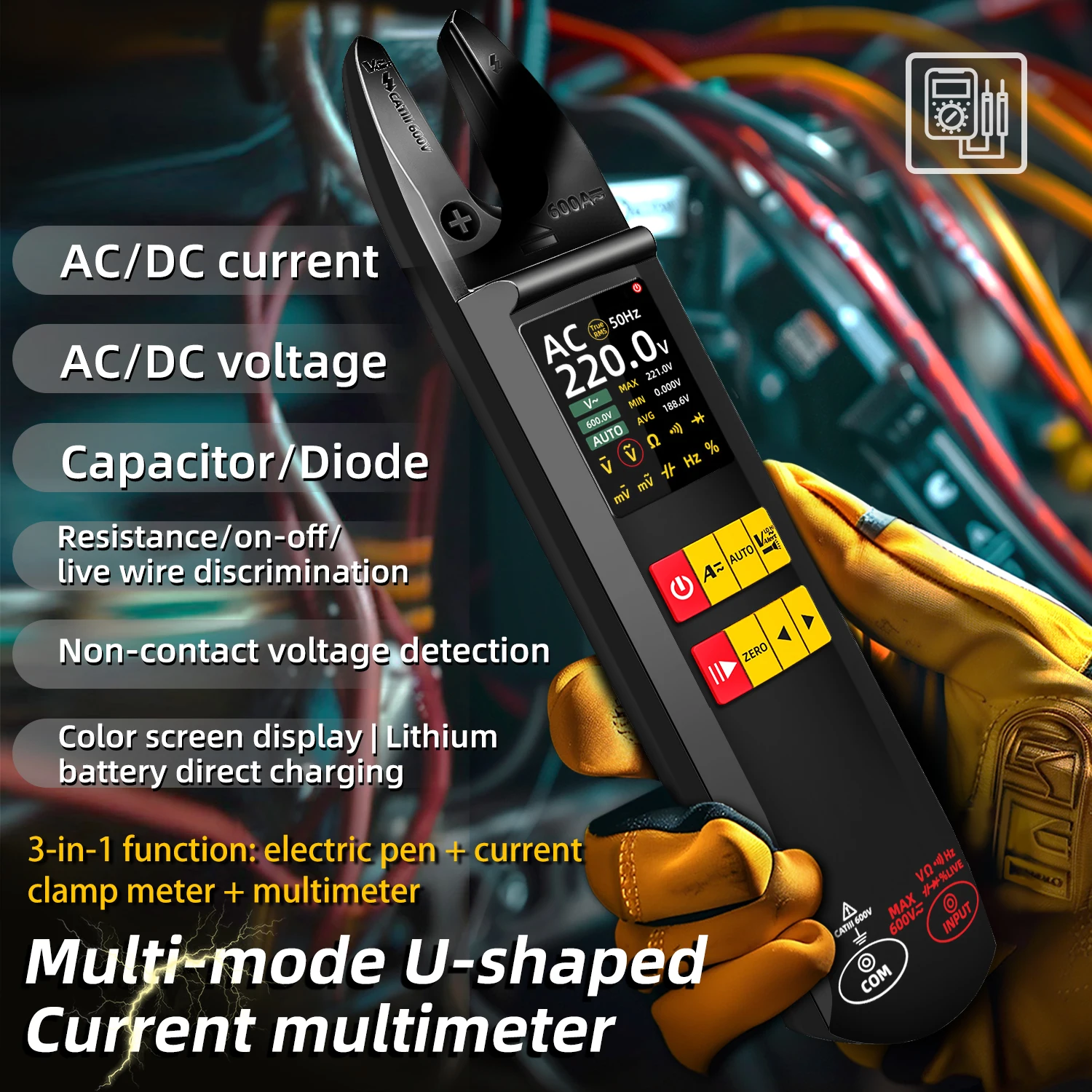 

U-shaped clamp meter 2.8 inch color screen smart anti-burning multimeter AC & DC current measurement Home appliance repair tools
