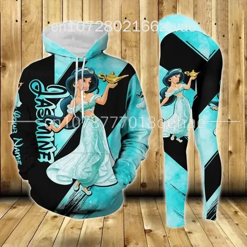 

Disney Jasmine Princess Womens Hoodie Leggings Set High Waist Yoga Pants Set Disney Yoga Leggings Hoodie Fashion Sports Suit