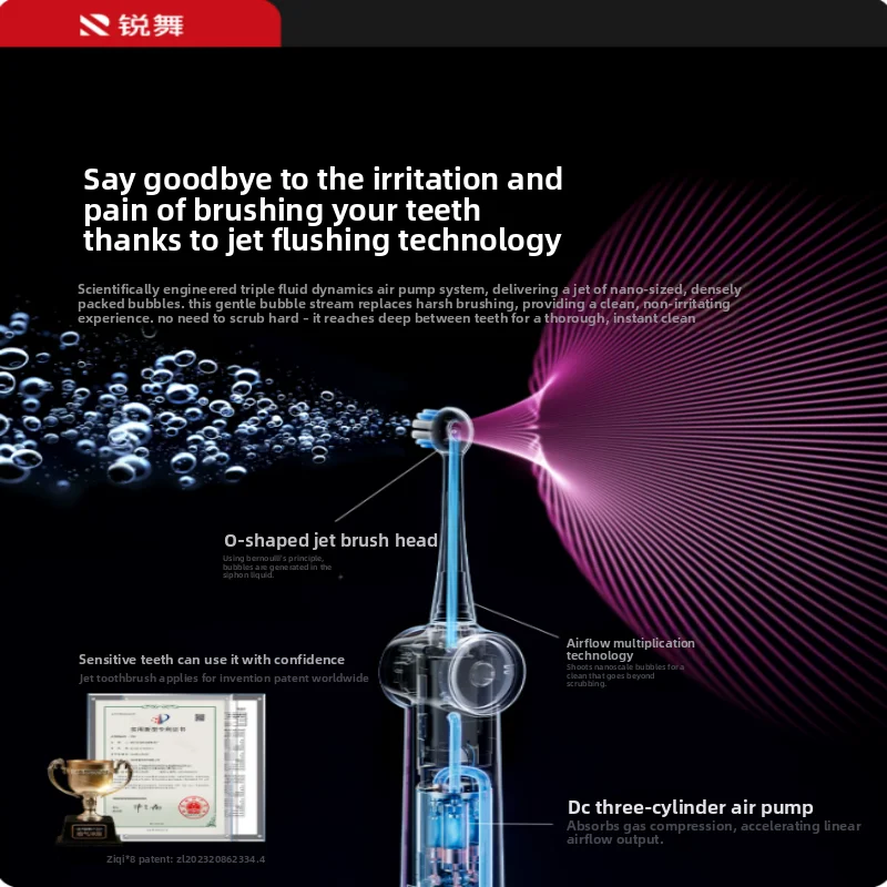 For RANVOO PH5 Air Jet Electric Toothbrush, Sonic Rechargeable with Bubble Flow & Soft Bristles for Sensitive Teeth