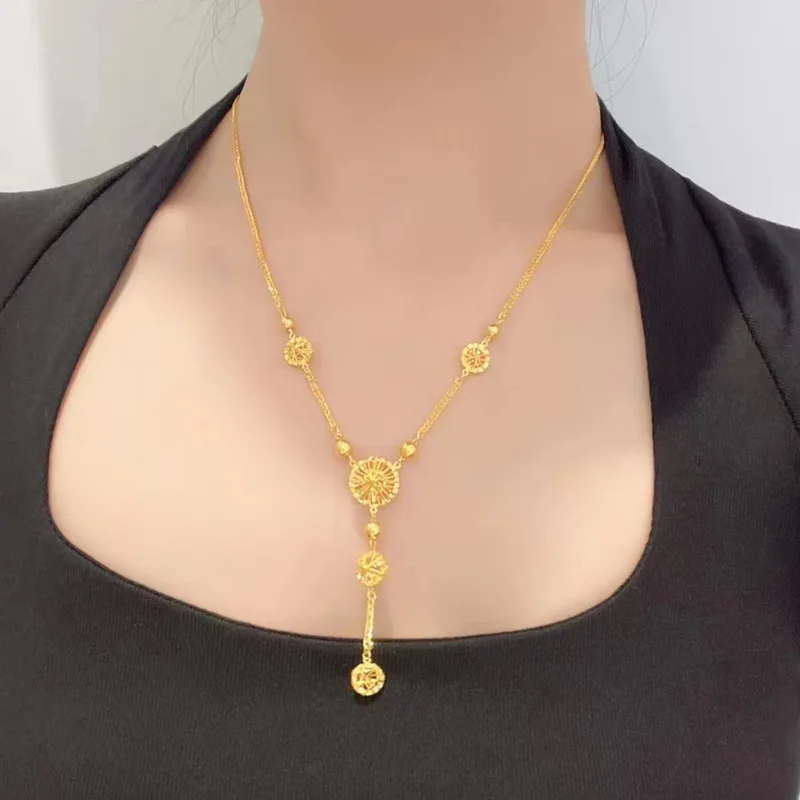 

Passionate 9999 necklace personality collarbone women's set 24K real gold fashion high-grade sense of light luxury style gift