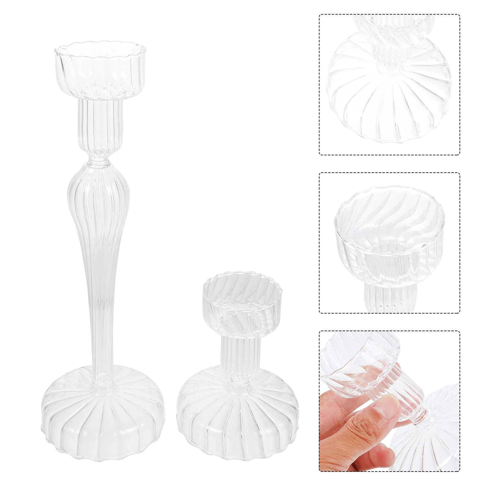 

2Pcs Glass Holders with Striped Pattern Stylish Candlesticks for Home Decor Fireplace Mantle Table Centerpiece Use