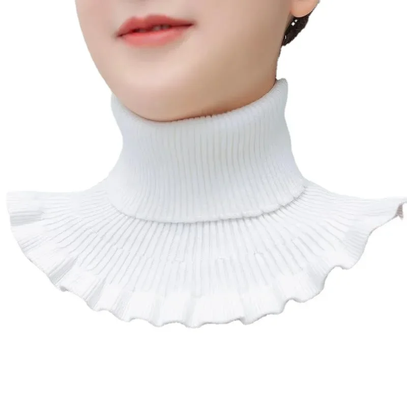 Bufanda de cuello falso de punto cálido para mujer, cuello alto desmontable, envoltura a prueba de viento, cuello de volantes suave, Hijab de lujo,