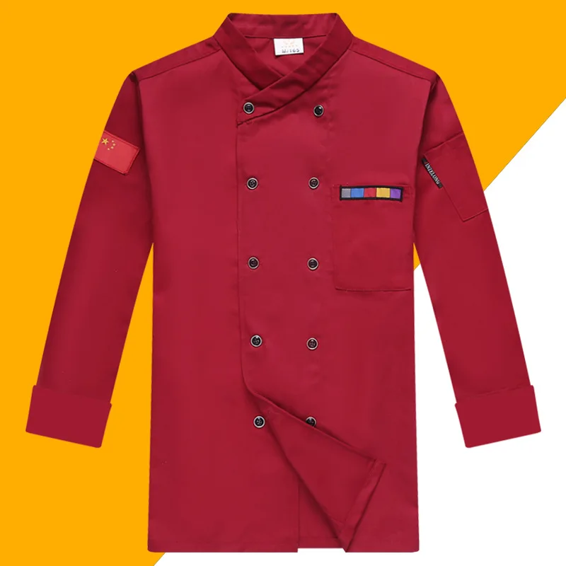 Chef's work clothes, men's long sleeved autumn and winter clothes, kitchen clothes, restaurant, hotel chef's clothes, short