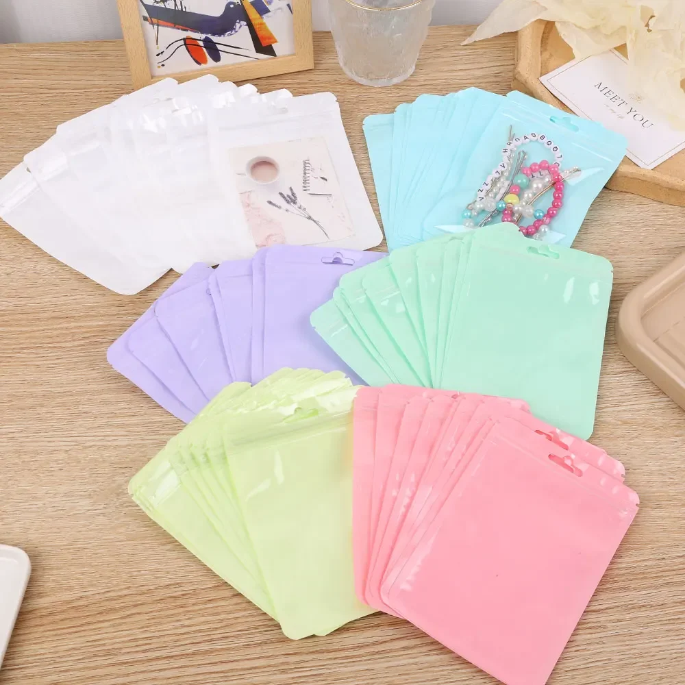 10-50pcs Reusable Plastic Zip Lock Bags Transparent Candy Color Sealing Bag for DIY Jewelry Retail Display Wrap Packaging Bag