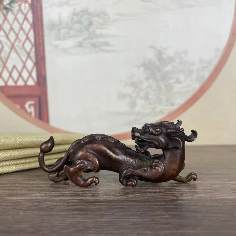 Retro Solid Copper Pi Xiu Ornament for Home Tea Table