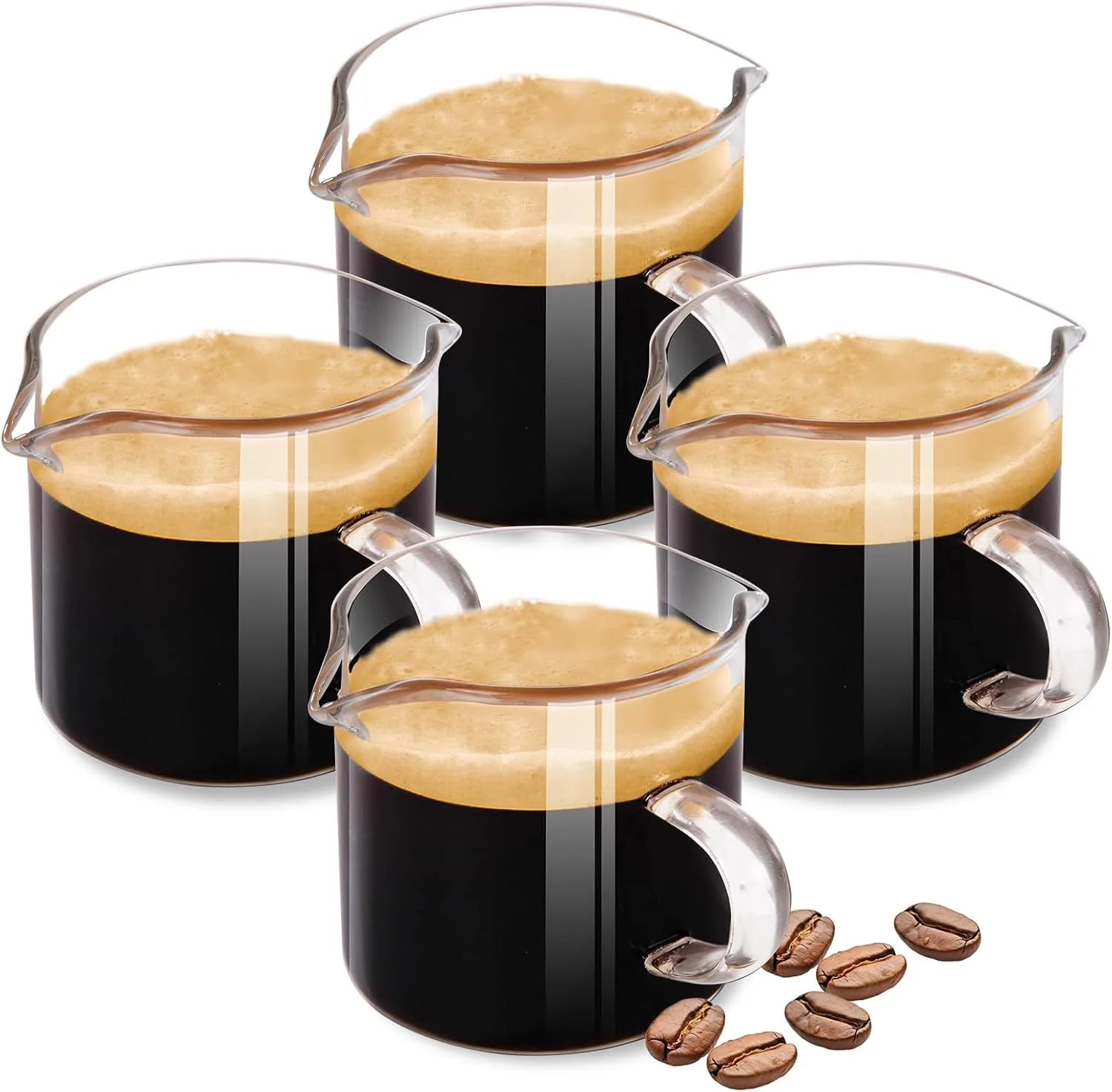 2/4 Stück, Glas-Kaffeetassen, Glas-Mischbecher mit zwei Ausgießern, kreative Glas-Wasserbecher, Espresso-Tassenset, 100-ml-Glasbecher-Set, Zubehör für die Kaffeezubereitung im Café
