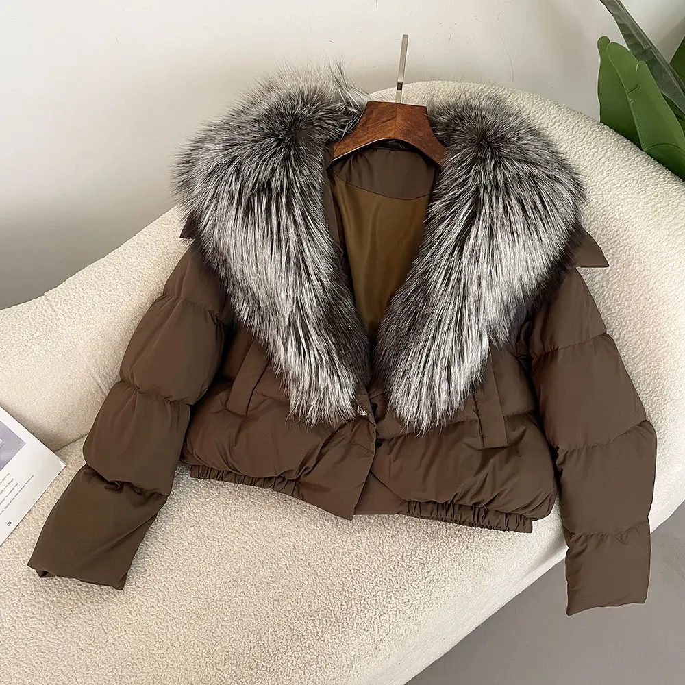 OFTBUY New Winter Real Fox Fur Jacket Women Big Real Fox Fur Collar Natural Thick Warm Duck Down Coat Short Outerwear Streetwear