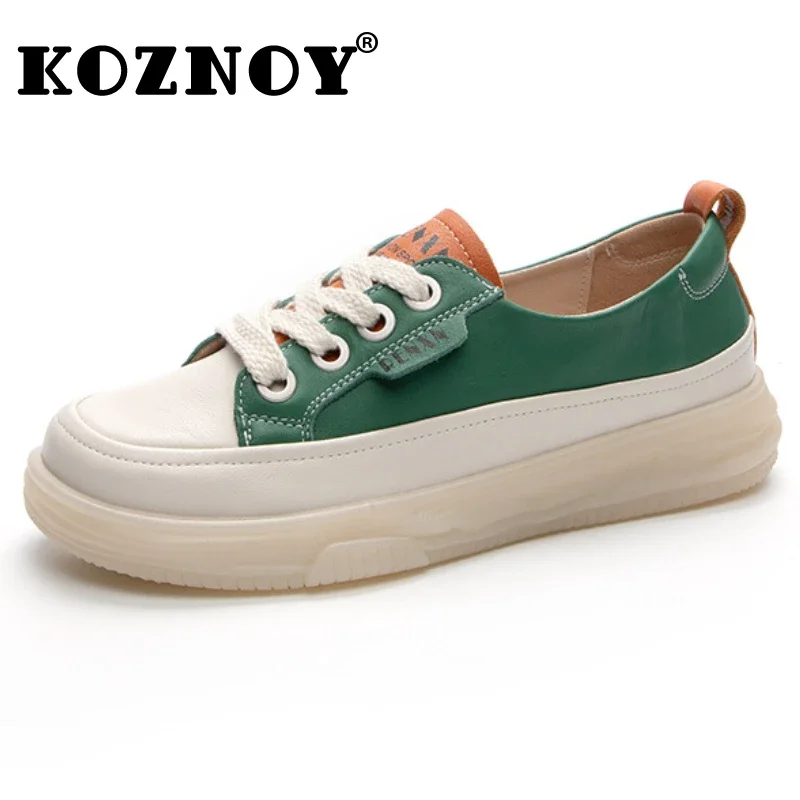 Koznoy 3.5cm Genuine Leather Comfy Luxury Shallow Moccasin Flats Ethnic Woman Elegance Rubber Summer Ladies Soft Soled Shoes