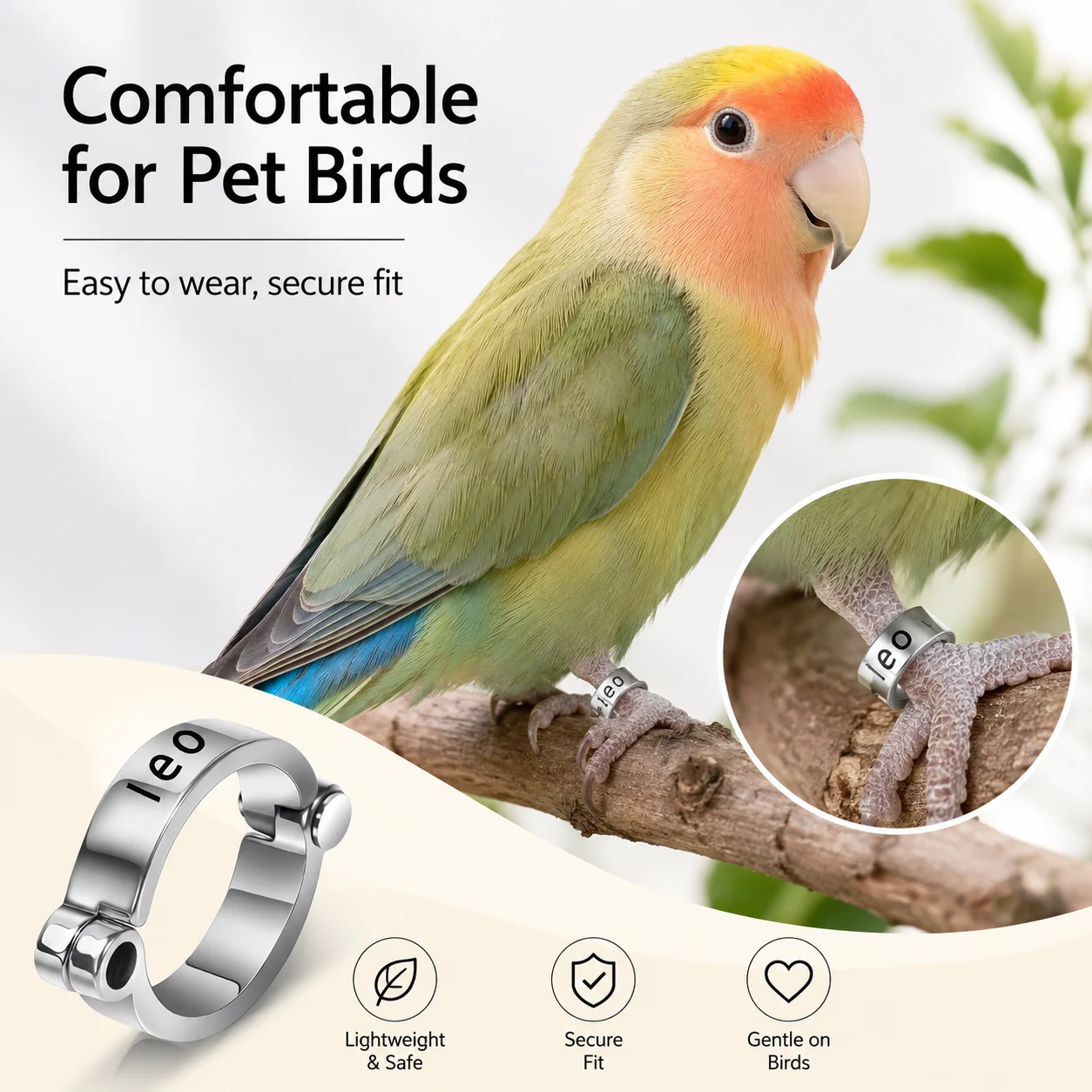 2 Stück personalisierte Vogelfußringe, lasergravierte Namensringe, personalisierte Fußringe für Wellensittiche, Nymphensittiche und Aras, offenes, verstellbares Design, Zubehör für Vogelfußringe, besonderes Geschenk für Ihren geliebten Vogel. – Detail 1