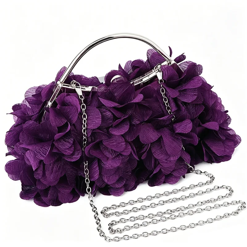 Flower Evening Clutch Purse Sweet Floral Style Wedding Romantic Bridal Handbag Metal Handle Banquet Dinner Dress Bags with Chain