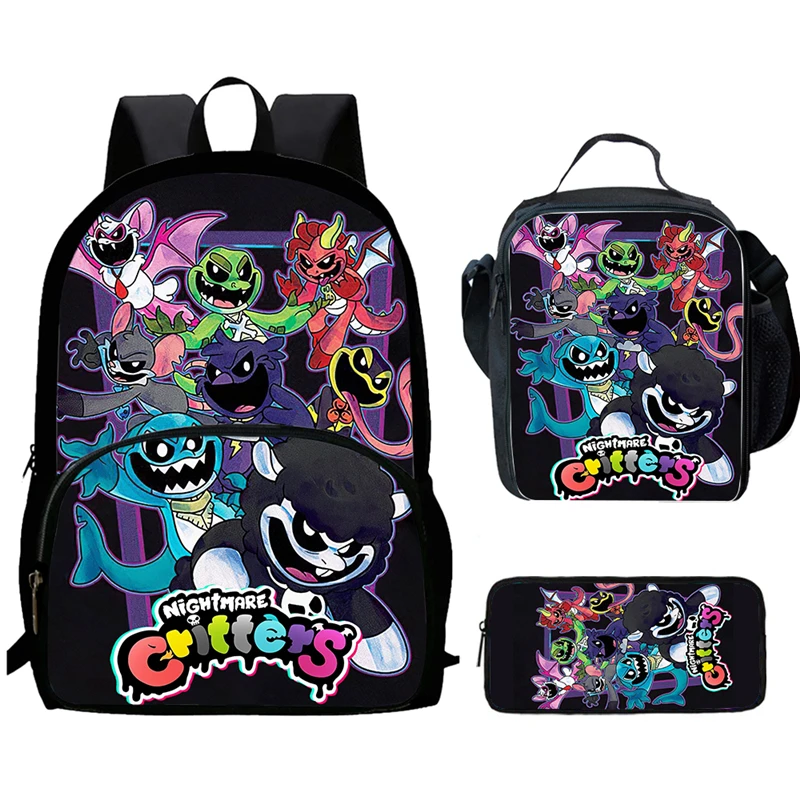 

Cartoon N-nig-htm-are Child Backpack with Front Pocket,Lunch Bags,Pencil Bags for Aged 5-10,Cartoon School Bags for Boys Girls