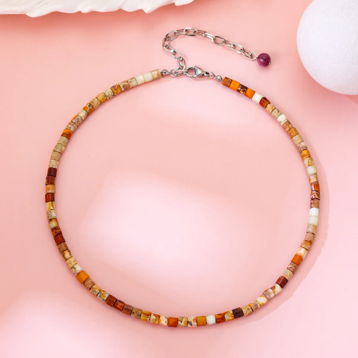 

Fashion Bohemian Style Colorful Stone Beaded Short Necklace Personalized Rainbow Clavicle Chain Classic Niche Jewelry