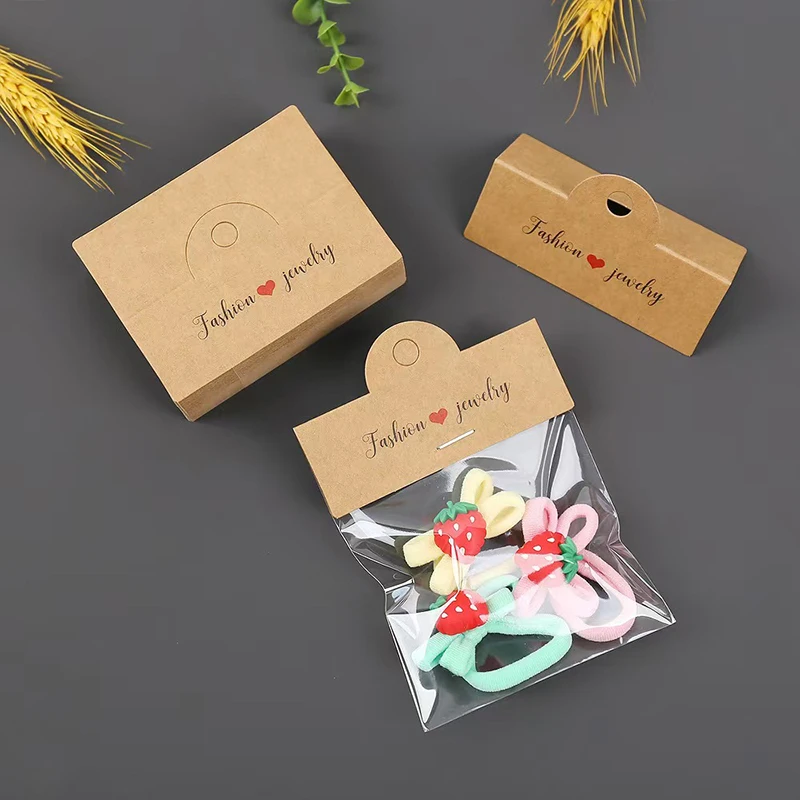 50pcs Kraft Foldable Paper Jewelry Display Cards for DIY Hair Clips Earring Display Small Businesses Packaging Accessories