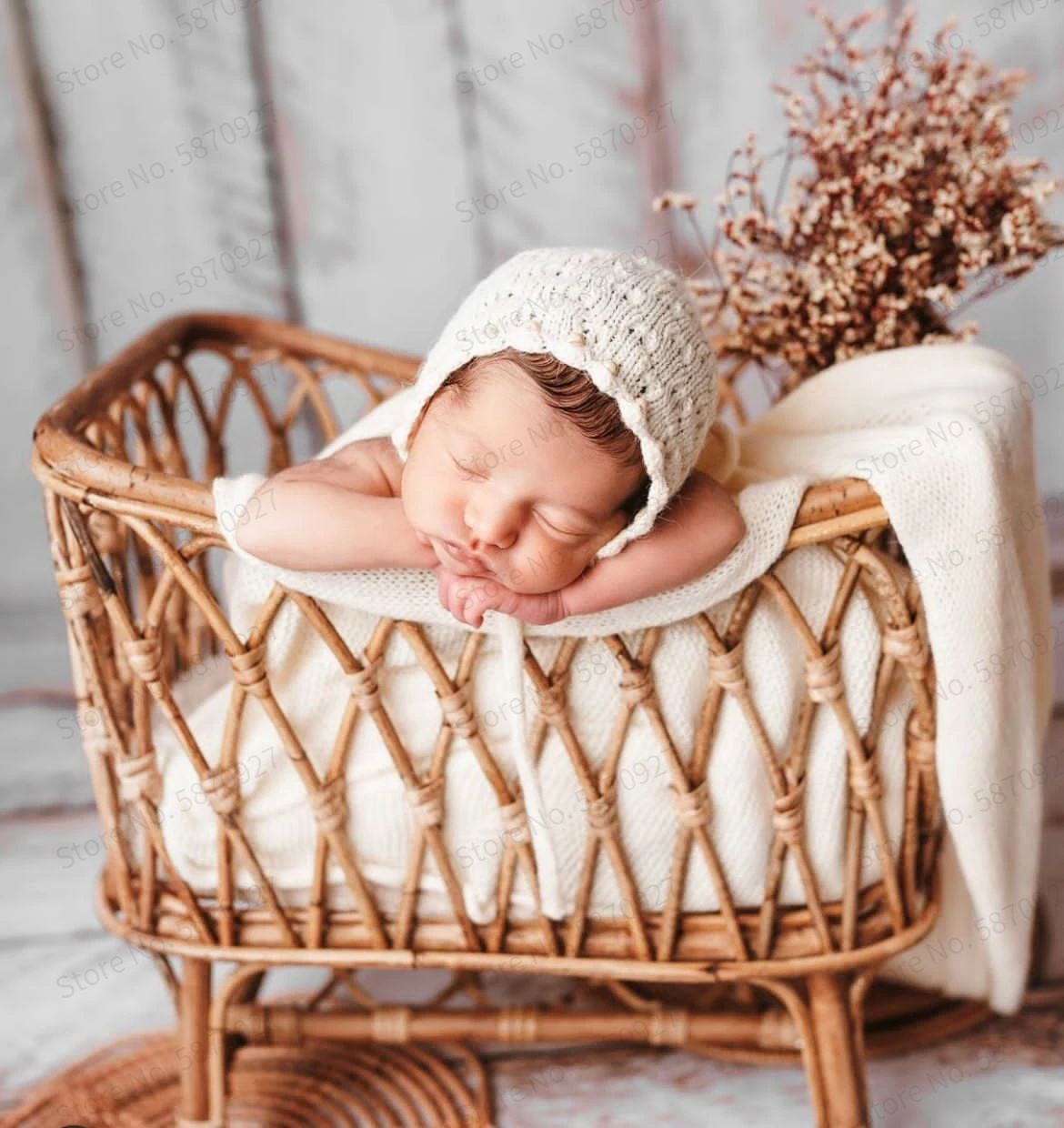 Pasgeboren Fotografie Props Kindje Mand Vintage Rotan Baby Bed Weven Manden Houten Wieg Voor Pasgeboren Fotoshoot Meubels