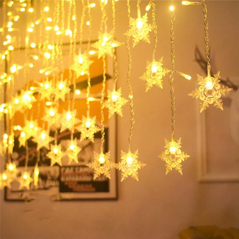 

A56X 96 LED Snowflake String Lights Snow Fairy Garland Decoration For Christmas Halloween New Year Home Decor EU Plug