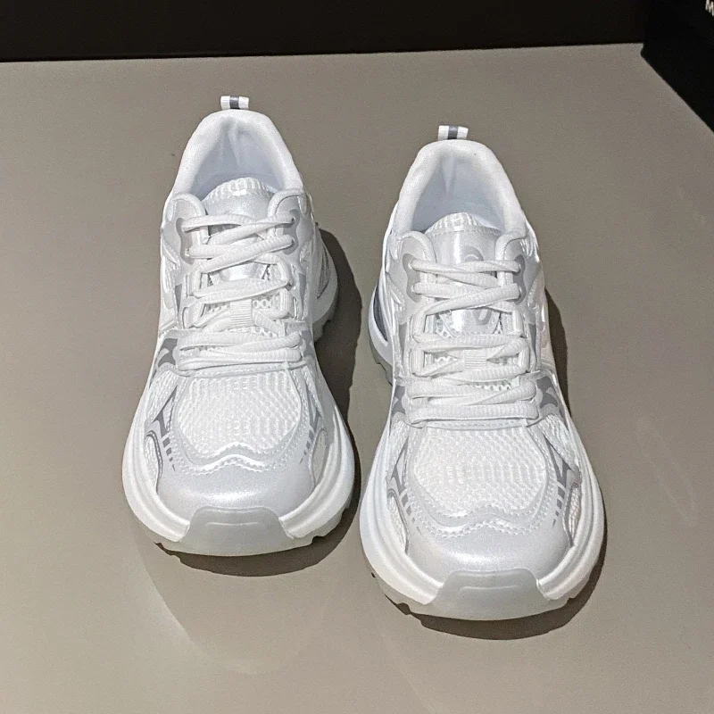 Thick Sole Women Sport Running Shoes Comfortable Walking Sneakers for Girls Spring Summer Silver Lady Fitness Walk Shoes image 4