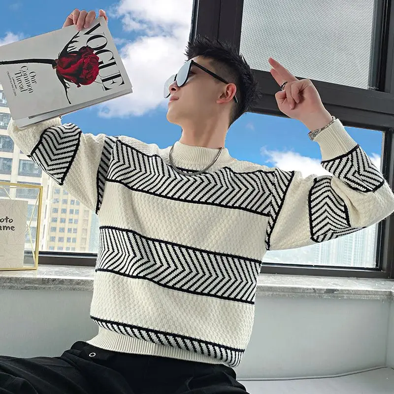 Sweater Men's Autumn and Winter New Half-high Neck Inner Thread Men's Loose Long-sleeved Knitted Base Shirt