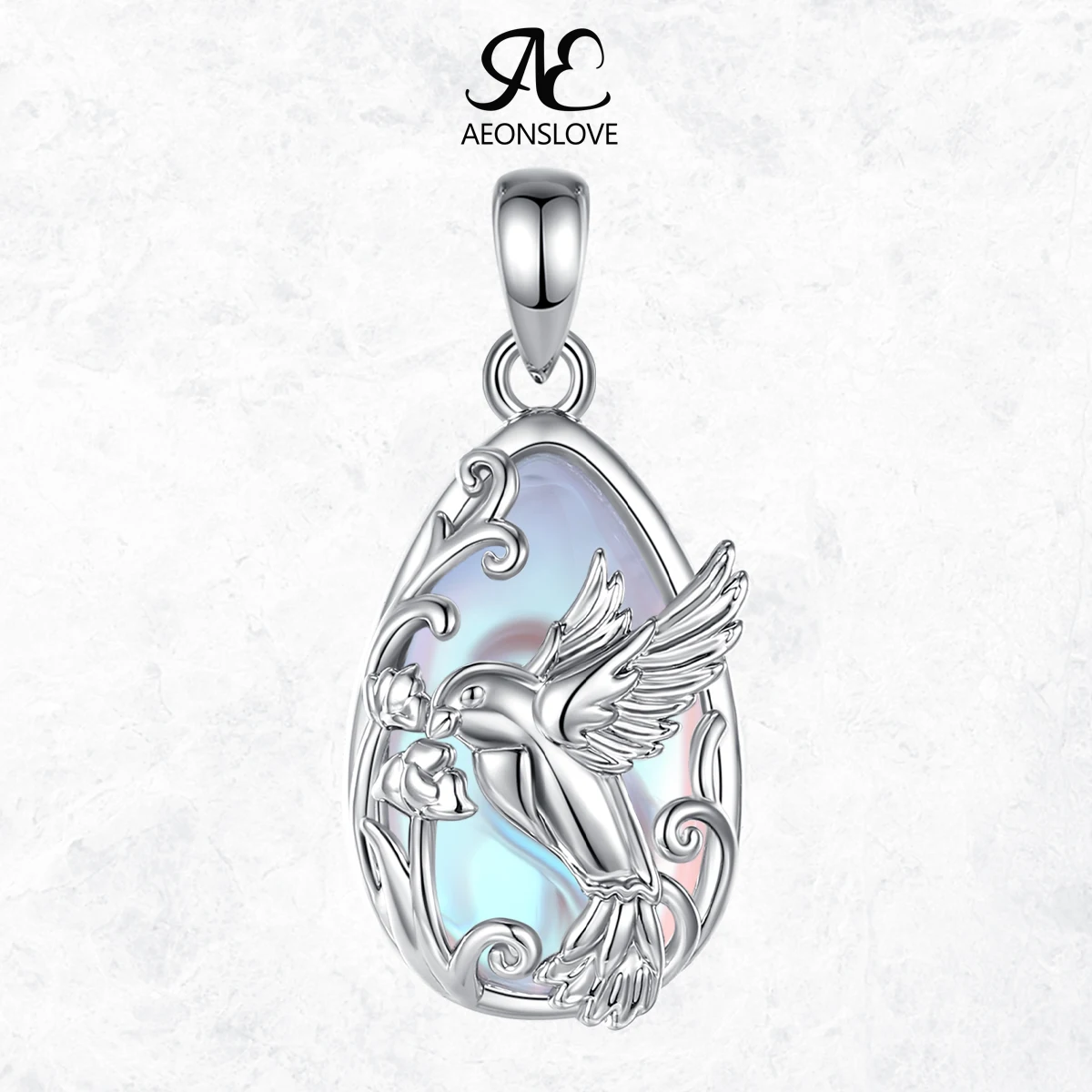AEONSLOVE Dainty Hummingbird Moonstone Necklace Teardrop Crystal Pendant Animal Jewelry Birthday Party Gifts for Women Girls