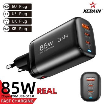 USB C 타입 고속 충전 노트북 전원 어댑터, 아이폰 15, 14 프로, 맥북, 삼성용, 리얼 85W GaN, PD QC 3.0 