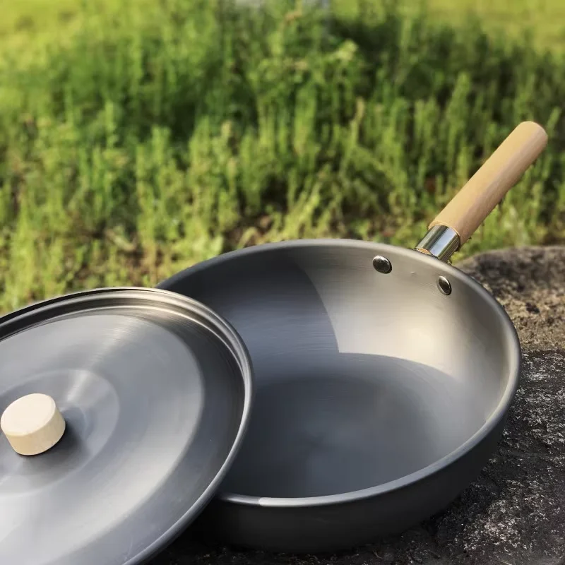 Outdoor Pot Camping Cookware Portable Hard Aluminum Alloy Wok Handle Removable Pot Folding Camping Tableware with Storage Bag