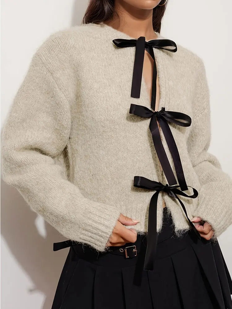 البوب الساخن موضة ركاب القوس كم طويل سترة التعادل أنيقة الجولة الرقبة سترة متماسكة سترة المرأة بلايز خريف شتاء صفقات 202