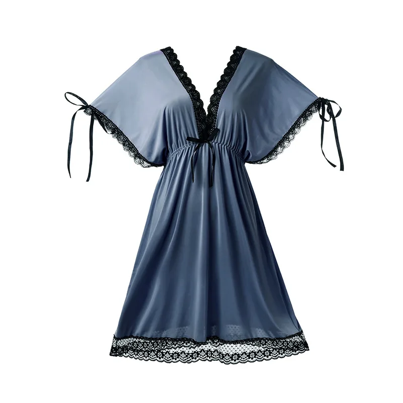 Plus Size 3XL Nightgowns Women 2023 Summer New Dressing Gowns Girls Nightshirts Nightdress Sexy Deep V Neck Lace Trim Sleepwear