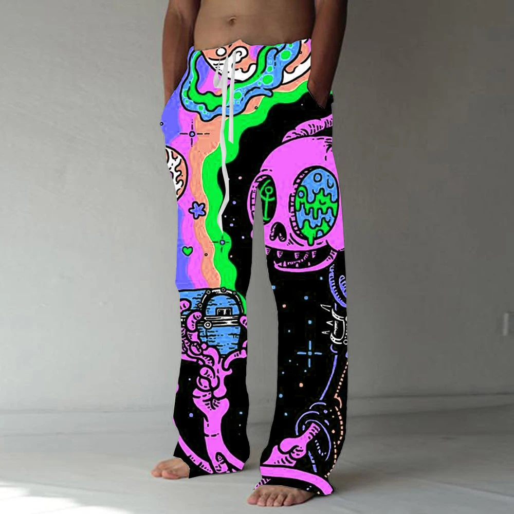 Pantalones de playa para hombre, cintura elástica con cordón, bolsillo frontal, estampado gráfico, monstruo, cómodo, informal, diario, grande y alto