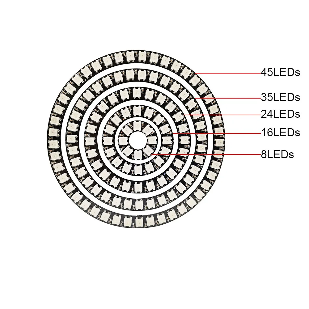 Ws2812b Individueel Adresseerbare Rgb Lichte Ring 8/16/24/35/45 Leds Ws2812 Ic Rgb Full Color Ronde Led Pixel Cirkel Modules Dc 5V