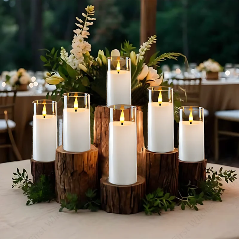 5-120PCS Pure White Acrylic Cup Led Candles Wedding Battery Operated Candles Flameless Fake Candles Romantic Ambiance Home Decor