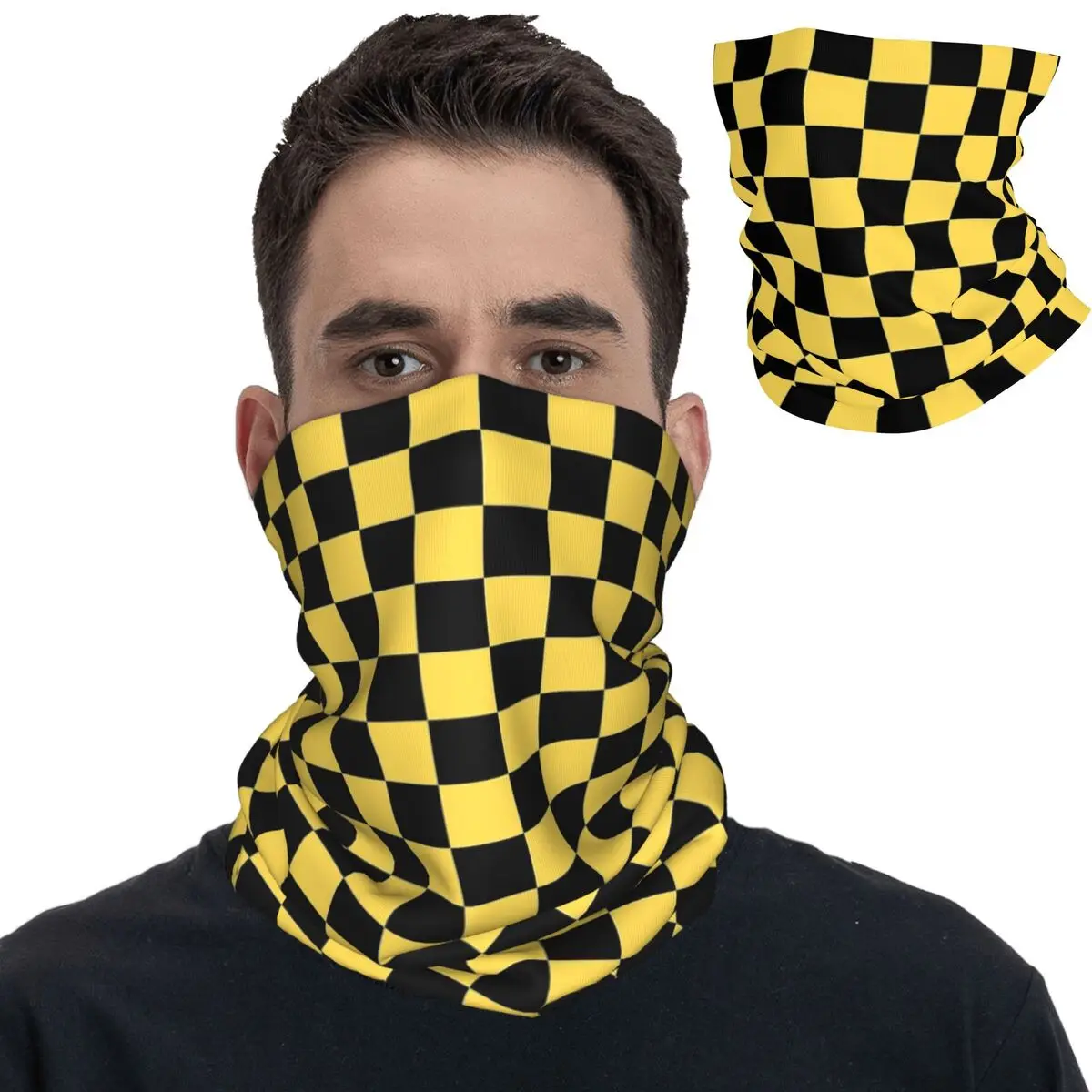 Black And Yellow Checkered Bandana Neck Cover Printed Balaclavas Wrap Scarf Warm Headband Outdoor Sports for Men Women Adult